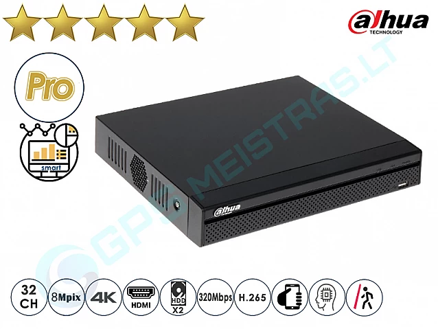 Dahua IP NVR įrašymo įrenginys 5232 PoE 4K  (16PoE)