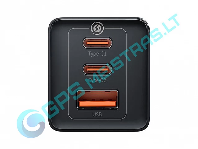 65W sieninis įkroviklis USB + 2×USB-C QC 3.0 / PD 3.0 su 1 m. laidu