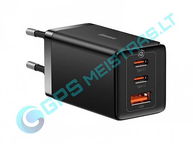 65W sieninis įkroviklis USB + 2×USB-C QC 3.0 / PD 3.0 su 1 m. laidu