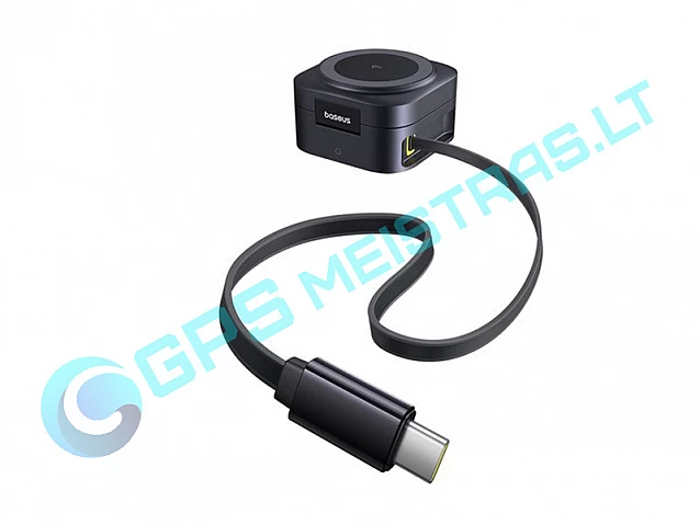 Belaidis magnetinis Qi2 įkroviklis PicoGo 15W su ištraukiamu 67W USB-C kabeliu