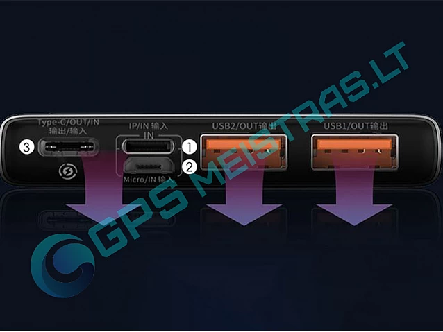 65W sieninis įkroviklis USB + 2×USB-C QC 3.0 / PD 3.0 su 1 m. laidu