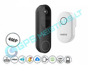 Reolink WiFi belaidis durų skambutis su kamera ir 64 gb atminties kortele