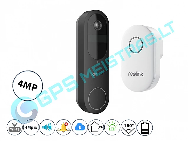 Reolink WiFi belaidis durų skambutis su kamera ir 64 gb atminties kortele