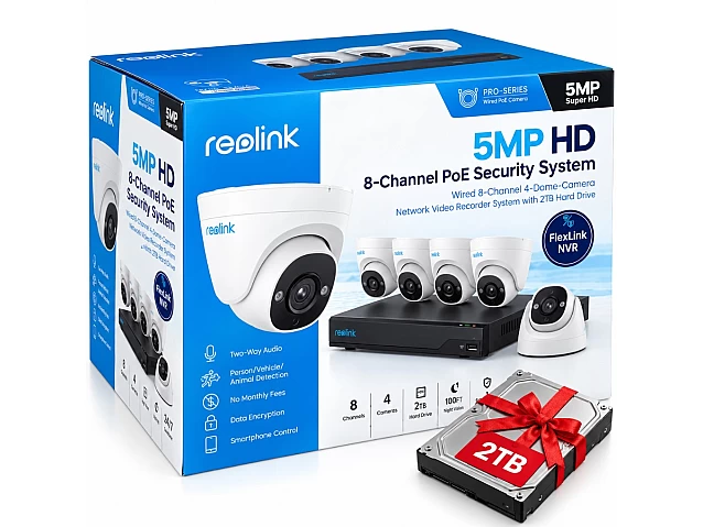 Reolink NVR 8ch PoE komplektas su 4 kameromis 5Mpix. AI analitika