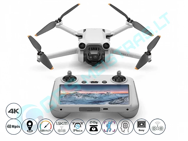 DJI Mavic mini 3 PRO su RC pultu dronas