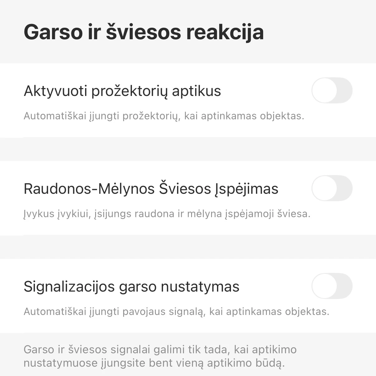 IMOU kameros garso ir šviesos signalų nustatymai