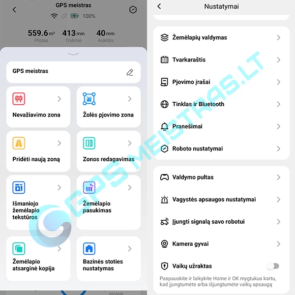 TerraMow programėlės nustatymai